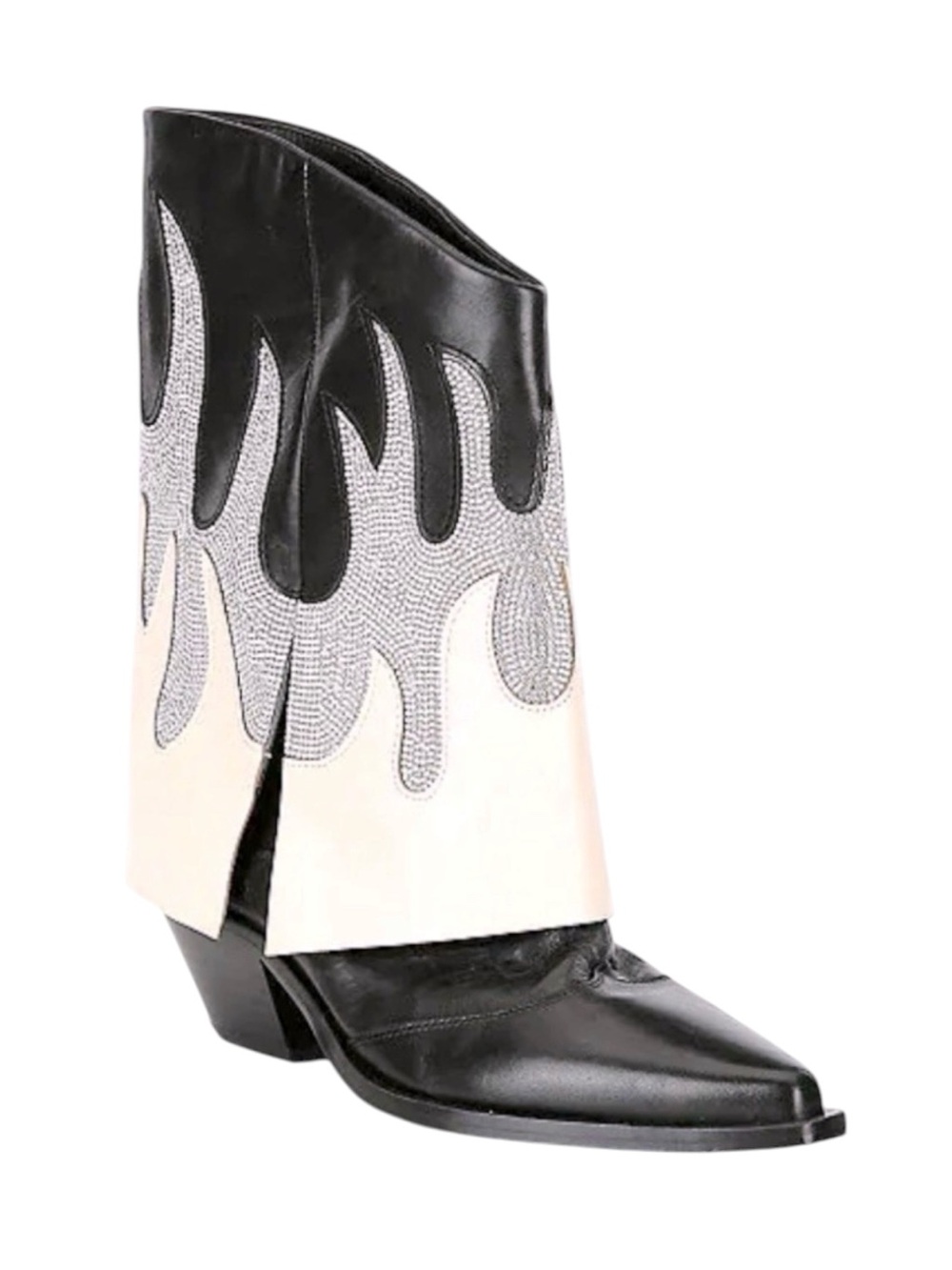 Gianni Bini Rhinestone Flame Leather Western Foldover Boots
